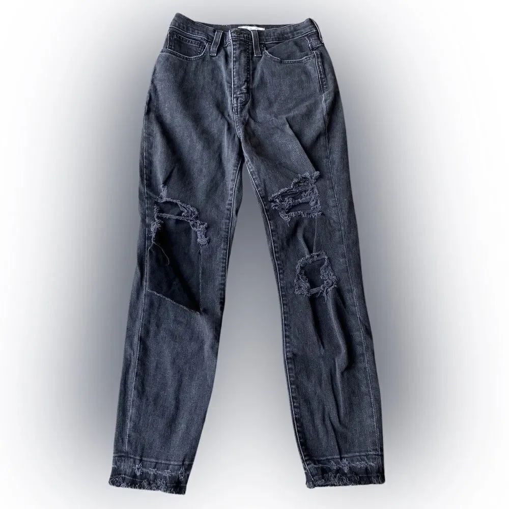Madewell the mom jean Distressed Black Jeans